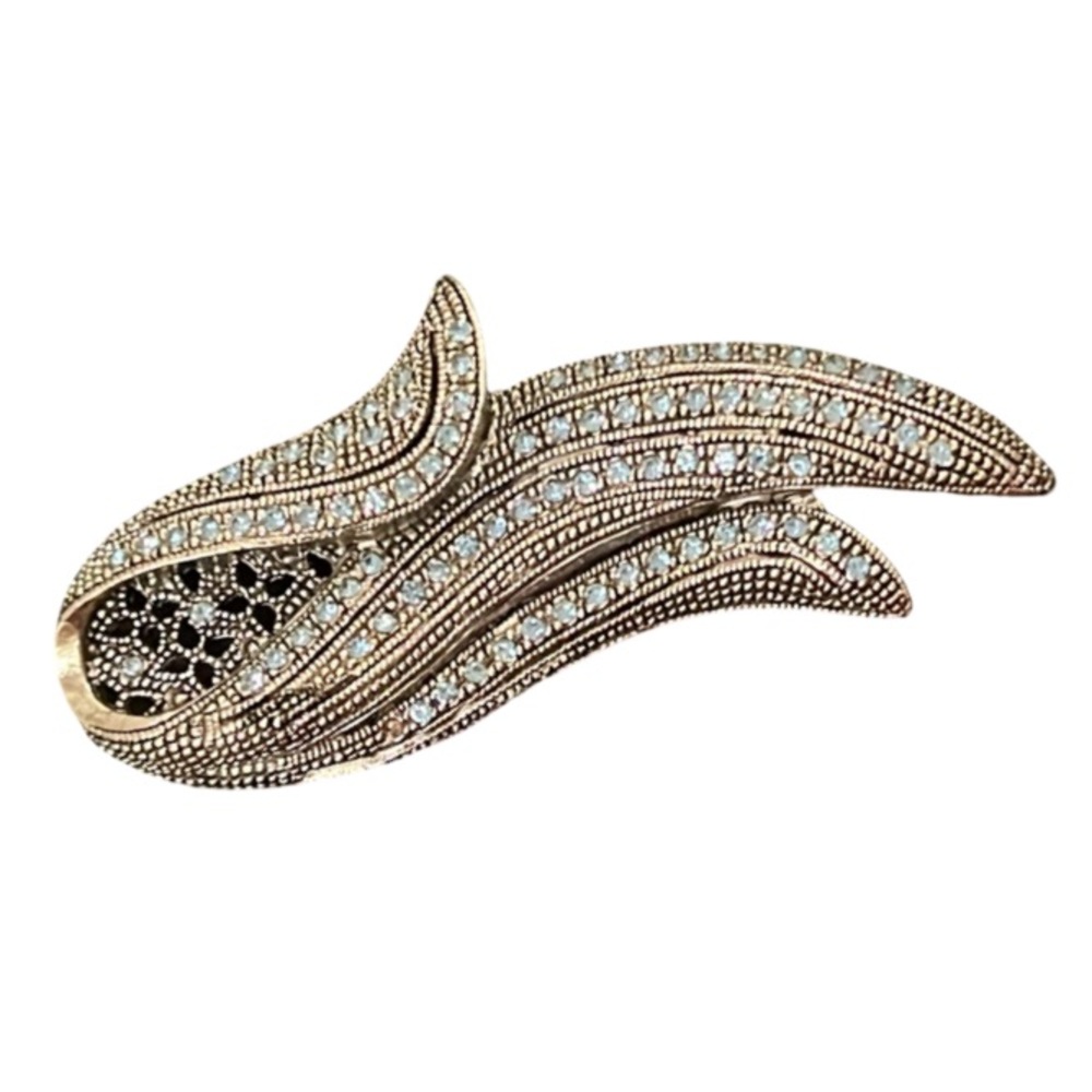Vintage Designer Art Deco Silver Blue Crystal Wing Brooch